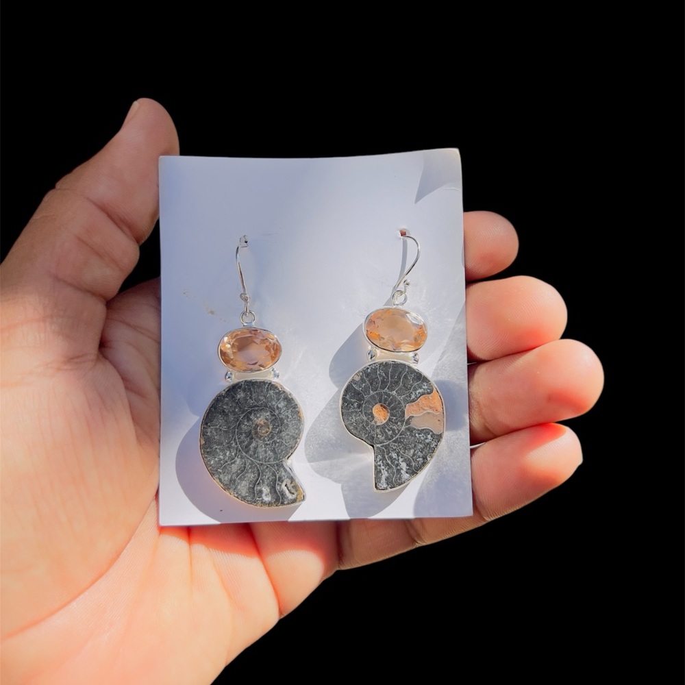 Ammonite Fossil Shell And Morganite Gemstone 925 … - image 7